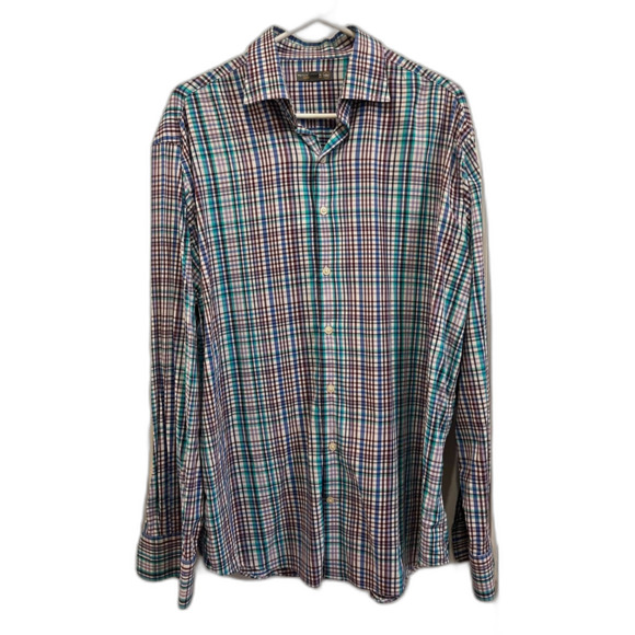 Peter Millar Summer Comfort Button Down Checked Plaid Shirt Mens Size Large - Picture 1 of 8